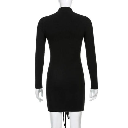 Black Tie Up Dress for Autumn