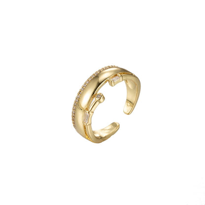 Bold Cz Ring Wide Band Open Adjustable Ring for Stackable Jewelry O-354