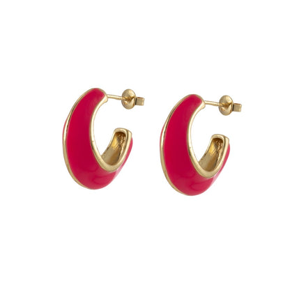 Bold Enamel Hoops Earring Colorful Dome Earring for Everday Wear P-211-P-219