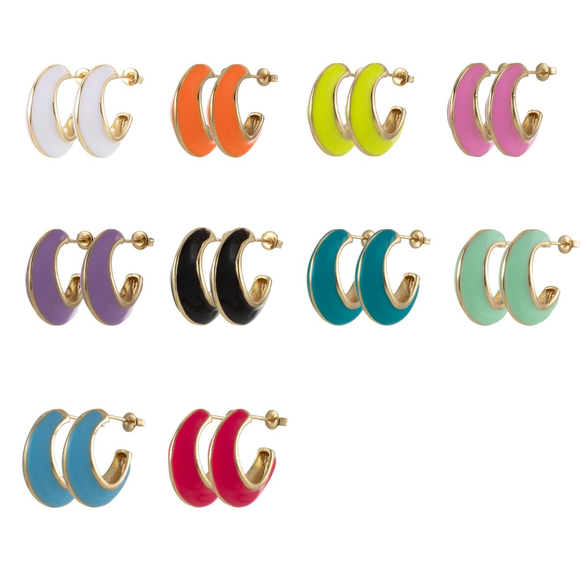 Bold Enamel Hoops Earring Colorful Dome Earring for Everday Wear P-211-P-219