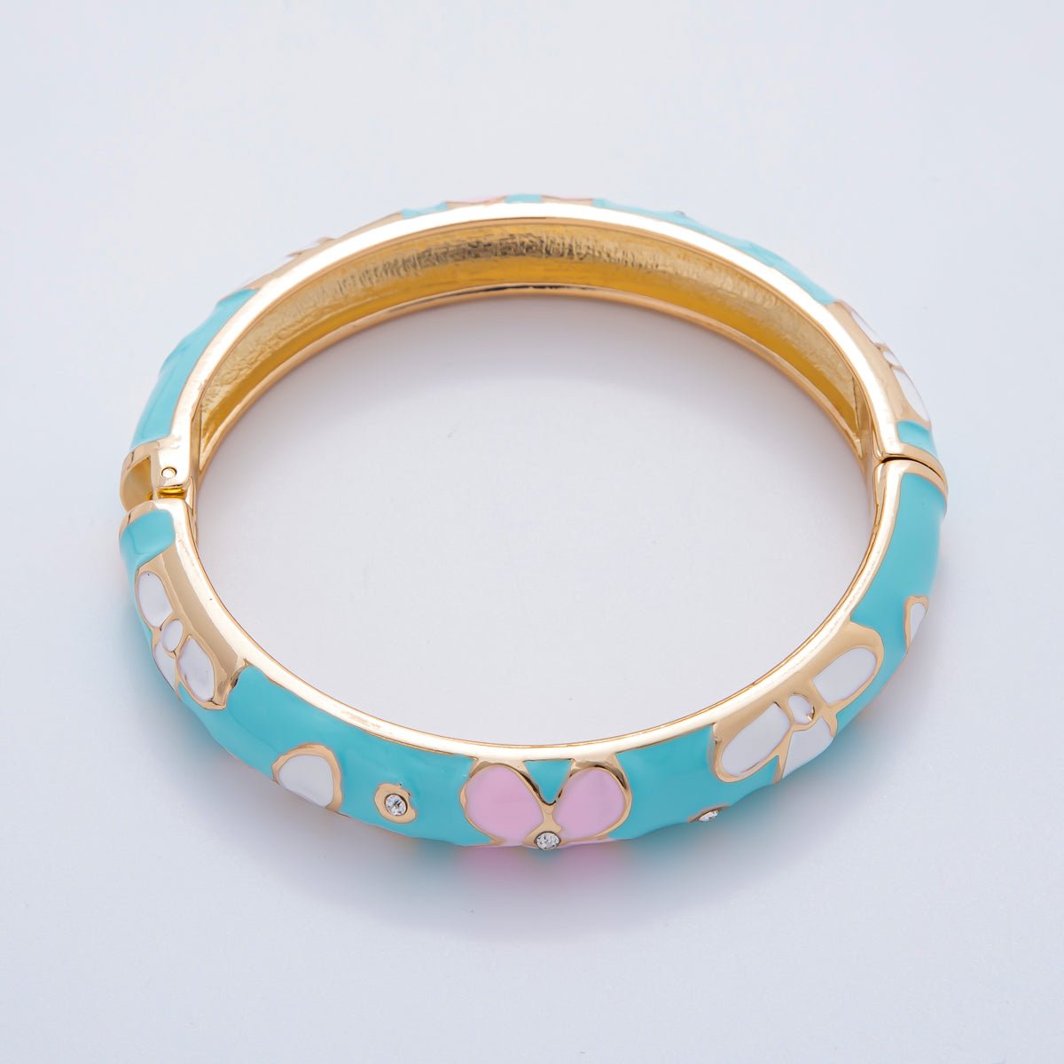 18K Gold Filled Summer Multicolor Enamel Flower Bangle Bracelet | WA-03371 ~ WA-03378