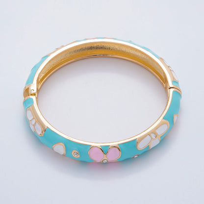 18K Gold Filled Summer Multicolor Enamel Flower Bangle Bracelet | WA-03371 ~ WA-03378