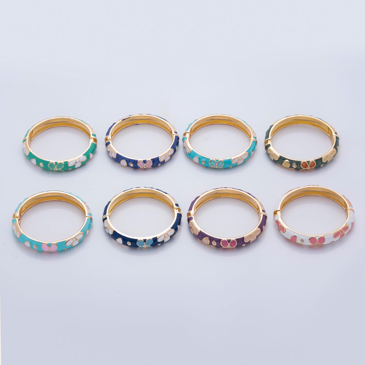 18K Gold Filled Summer Multicolor Enamel Flower Bangle Bracelet | WA-03371 ~ WA-03378