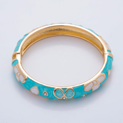 18K Gold Filled Summer Multicolor Enamel Flower Bangle Bracelet | WA-03371 ~ WA-03378