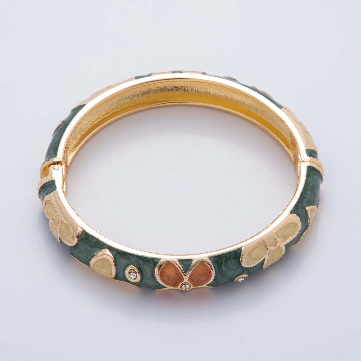 18K Gold Filled Summer Multicolor Enamel Flower Bangle Bracelet | WA-03371 ~ WA-03378