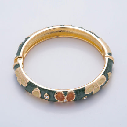 18K Gold Filled Summer Multicolor Enamel Flower Bangle Bracelet | WA-03371 ~ WA-03378