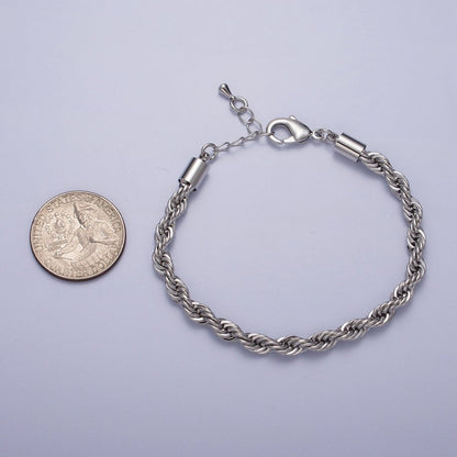 Bold Gold Twisted Rope Chain Bracelet Silver Chunky Rope Chain bracelet 5mm thickness | WA-1540 WA-1541 Clearance Pricing