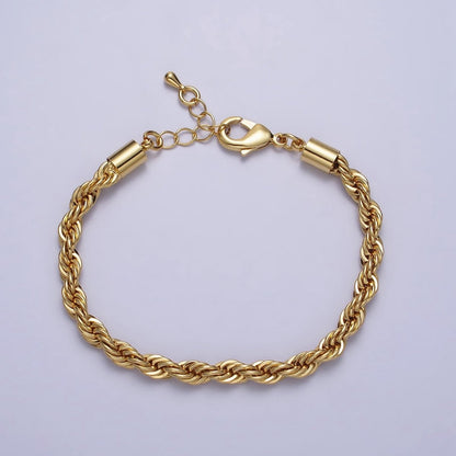 Bold Gold Twisted Rope Chain Bracelet Silver Chunky Rope Chain bracelet 5mm thickness | WA-1540 WA-1541 Clearance Pricing