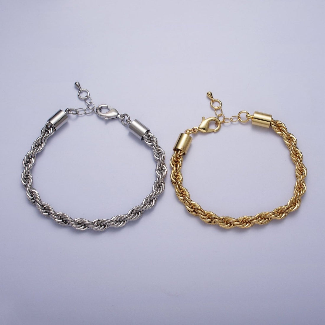 Bold Gold Twisted Rope Chain Bracelet Silver Chunky Rope Chain bracelet 6mm thickness | WA-1542 WA-1543 Clearance Pricing