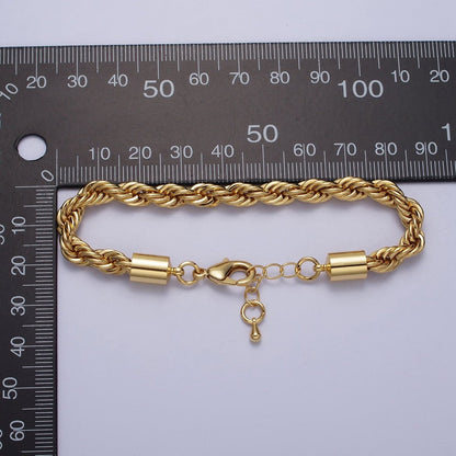 Bold Gold Twisted Rope Chain Bracelet Silver Chunky Rope Chain bracelet 6mm thickness | WA-1542 WA-1543 Clearance Pricing