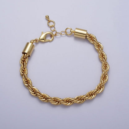 Bold Gold Twisted Rope Chain Bracelet Silver Chunky Rope Chain bracelet 6mm thickness | WA-1542 WA-1543 Clearance Pricing