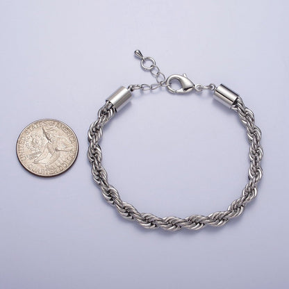 Bold Gold Twisted Rope Chain Bracelet Silver Chunky Rope Chain bracelet 6mm thickness | WA-1542 WA-1543 Clearance Pricing