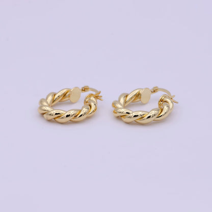 Bold Rope Design Gold hoop Twisted Earring 25mm Everyday Wear Jewelry T-260