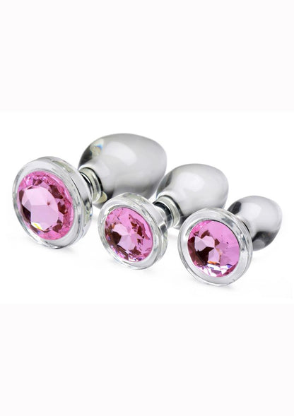 Booty Sparks Pink Gem Glass Anal Plug Set