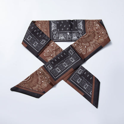 Brown Stripped, Flower, Mosh Green Soft Faux Silk Bandana Scarf Necklace | WA-1588
