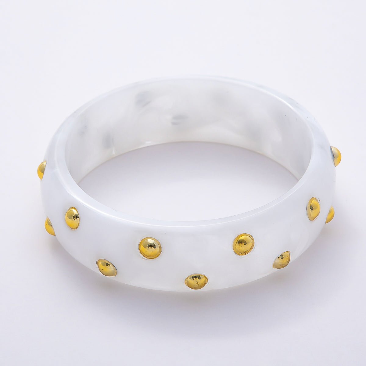 Brown, White, Red, Orange, Blue, Pink, Green, Teal Round Dotted Wide Acrylic Resin Bangle Bracelet | WA-04431 ~ WA-04438