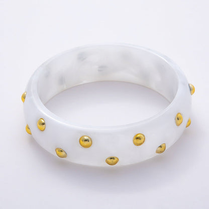 Brown, White, Red, Orange, Blue, Pink, Green, Teal Round Dotted Wide Acrylic Resin Bangle Bracelet | WA-04431 ~ WA-04438