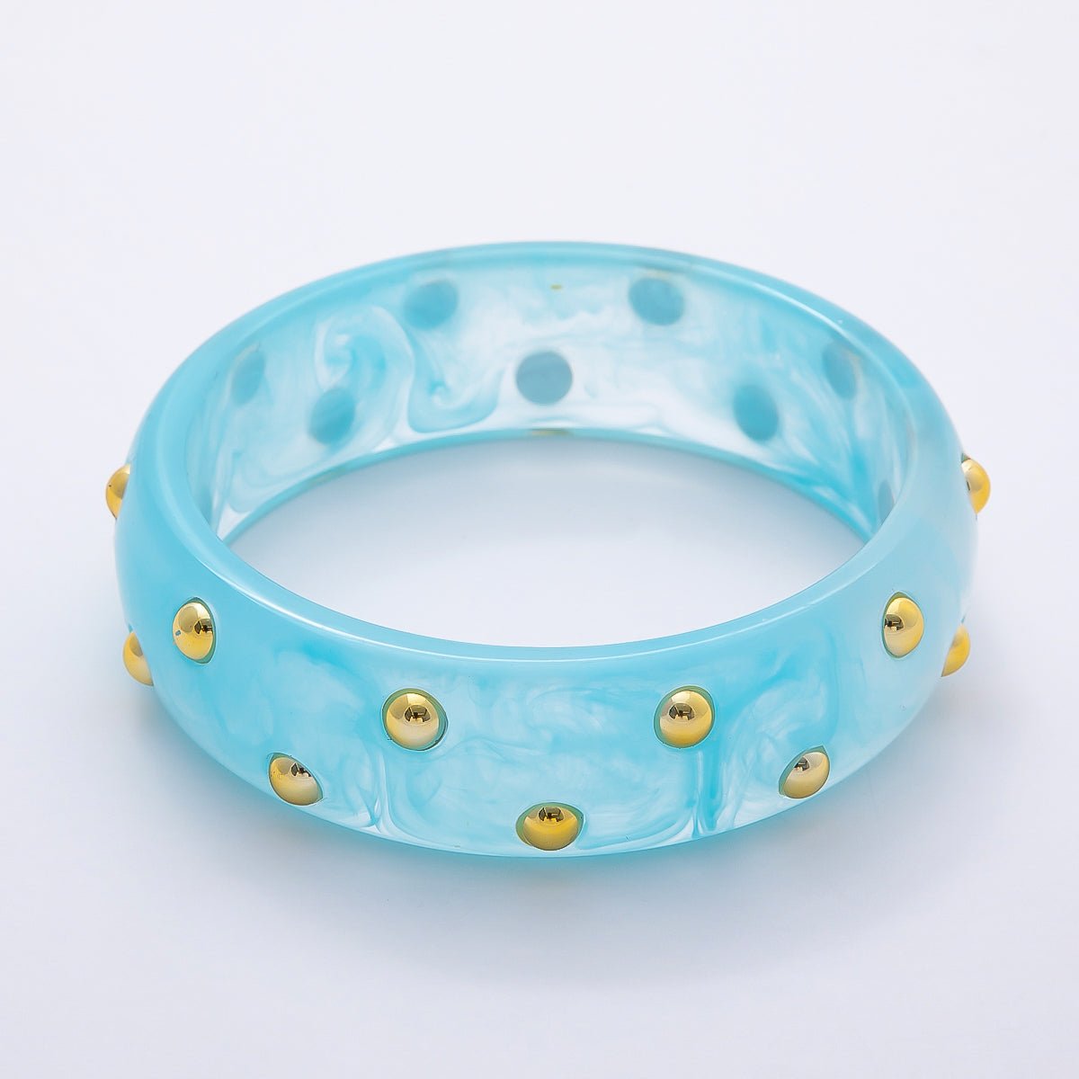 Brown, White, Red, Orange, Blue, Pink, Green, Teal Round Dotted Wide Acrylic Resin Bangle Bracelet | WA-04431 ~ WA-04438