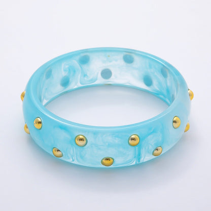 Brown, White, Red, Orange, Blue, Pink, Green, Teal Round Dotted Wide Acrylic Resin Bangle Bracelet | WA-04431 ~ WA-04438