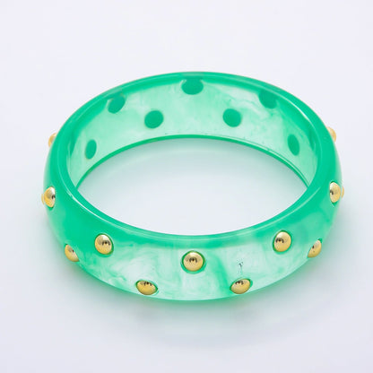 Brown, White, Red, Orange, Blue, Pink, Green, Teal Round Dotted Wide Acrylic Resin Bangle Bracelet | WA-04431 ~ WA-04438