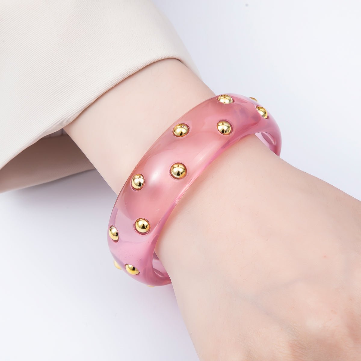 Brown, White, Red, Orange, Blue, Pink, Green, Teal Round Dotted Wide Acrylic Resin Bangle Bracelet | WA-04431 ~ WA-04438