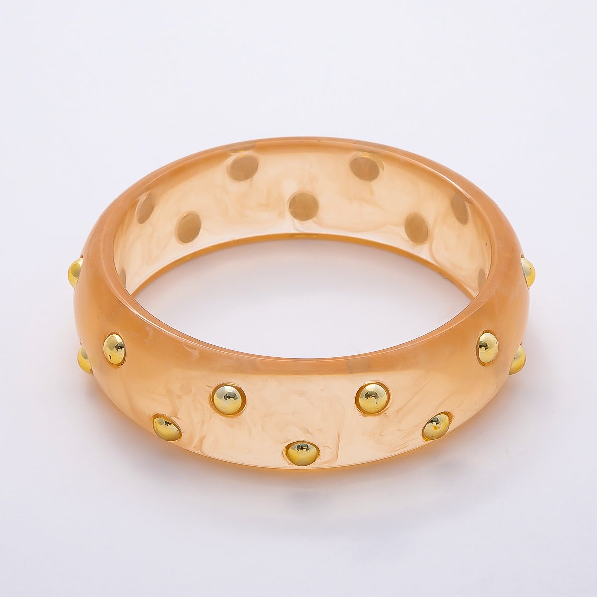 Brown, White, Red, Orange, Blue, Pink, Green, Teal Round Dotted Wide Acrylic Resin Bangle Bracelet | WA-04431 ~ WA-04438