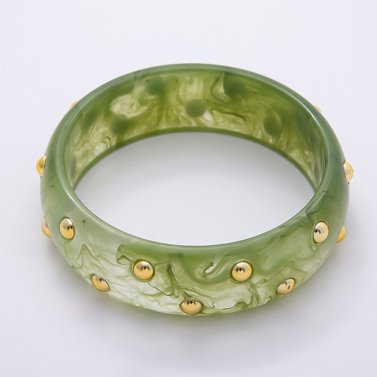 Brown, White, Red, Orange, Blue, Pink, Green, Teal Round Dotted Wide Acrylic Resin Bangle Bracelet | WA-04431 ~ WA-04438