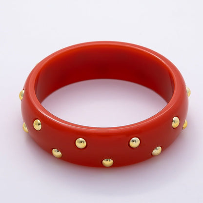 Brown, White, Red, Orange, Blue, Pink, Green, Teal Round Dotted Wide Acrylic Resin Bangle Bracelet | WA-04431 ~ WA-04438