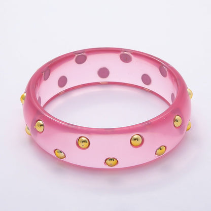 Brown, White, Red, Orange, Blue, Pink, Green, Teal Round Dotted Wide Acrylic Resin Bangle Bracelet | WA-04431 ~ WA-04438
