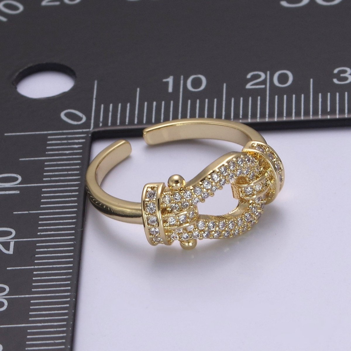 Buckle Ring in 14k Gold Filled Micro Pave Midi Ring / Diamond CZ Belt Buckle Ring for Women Open Adjustable Jewelry S-435