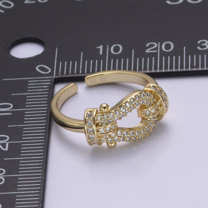 Buckle Ring in 14k Gold Filled Micro Pave Midi Ring / Diamond CZ Belt Buckle Ring for Women Open Adjustable Jewelry S-435