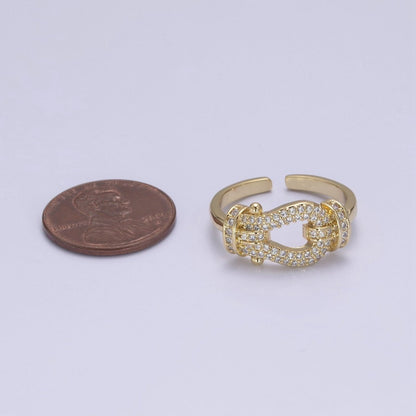 Buckle Ring in 14k Gold Filled Micro Pave Midi Ring / Diamond CZ Belt Buckle Ring for Women Open Adjustable Jewelry S-435