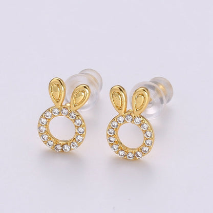 Bunny Stud Earrings • Rabbit Earrings • Rabbit Jewelry • Gold Micro Pave Animal Earrings • Stud Earrings • Valentine gift• Cute Earrings  Q-364