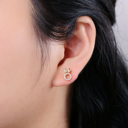 Bunny Stud Earrings • Rabbit Earrings • Rabbit Jewelry • Gold Micro Pave Animal Earrings • Stud Earrings • Valentine gift• Cute Earrings  Q-364