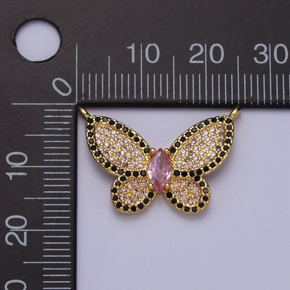 Butterfly Micro Paved CZ Black Pink Marquise Gold Link Connector | Y-671
