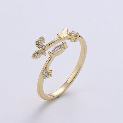 Butterfly Ring, Adjustable Butterfly Ring,  Gold Butterfly Ring, Butterfly Jewellery, Micro Pave Butterfly Ring, Minimalist open ring R-085