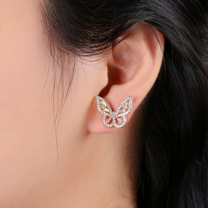 Butterfly Stud, Pavé cz diamonds, cubic zirconia gold Stud earrings, gold Insect Earring, Micro Pave stones, Valentine gift Q-347