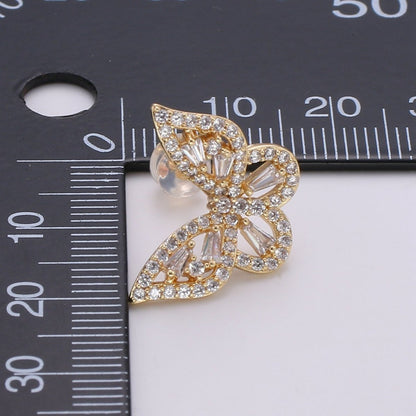 Butterfly Stud, Pavé cz diamonds, cubic zirconia gold Stud earrings, gold Insect Earring, Micro Pave stones, Valentine gift Q-347