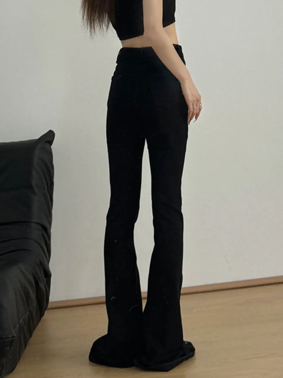 High-Waisted Slit Flare Jeans
