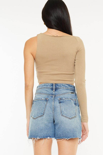 Kancan Full Size Raw Hem High Waist Denim Shorts for Women