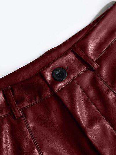 PU Leather High Rise Shorts for Women with Pockets