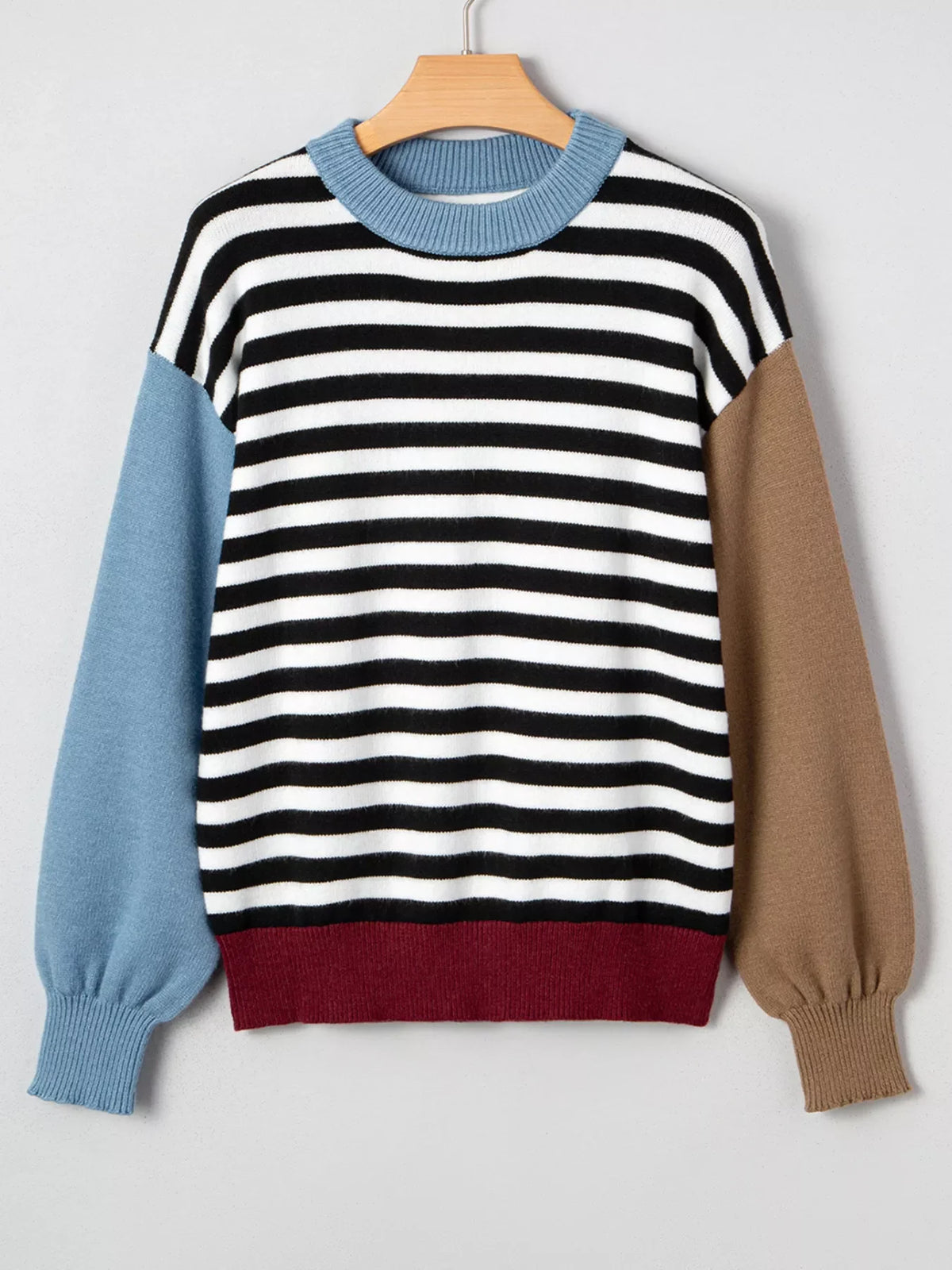 Striped Panels Colorblock Sleeve Sweater