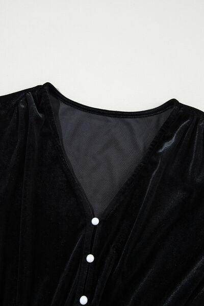 Ruffle Hem Slit V-Neck Long Sleeve Dress for Women