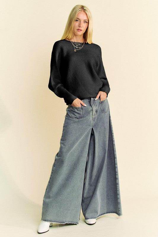 Davi &amp; Dani Round Neck Batwing Sleeve Sweater for Women