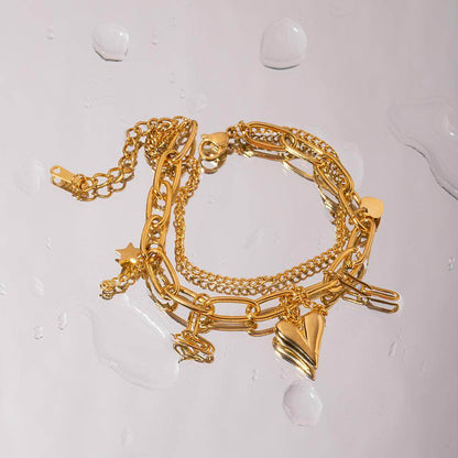Stainless Steel Double Layered Charm Bracelet for Women