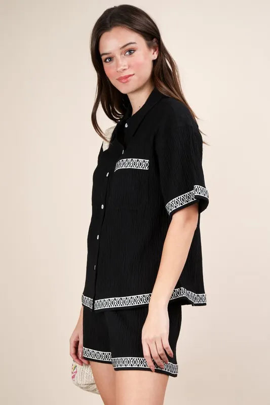 VERY J Crinkled Woven Shirt Top &amp; Shorts Set