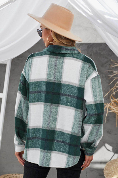 Plaid Button Up Dropped Shoulder Jacket for Women Stylish