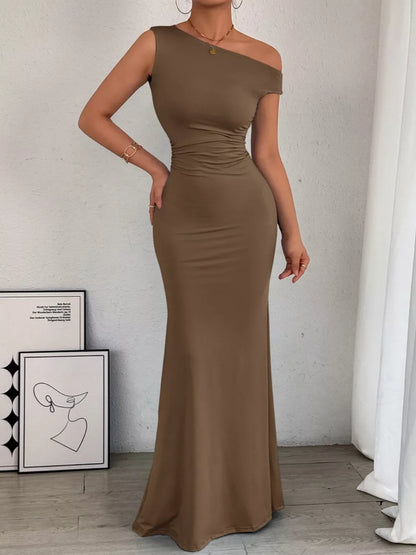 One-Shoulder Ruched Bodycon Maxi Dress