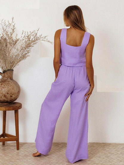Square Neck Sleeveless Top and Pants Set for Women