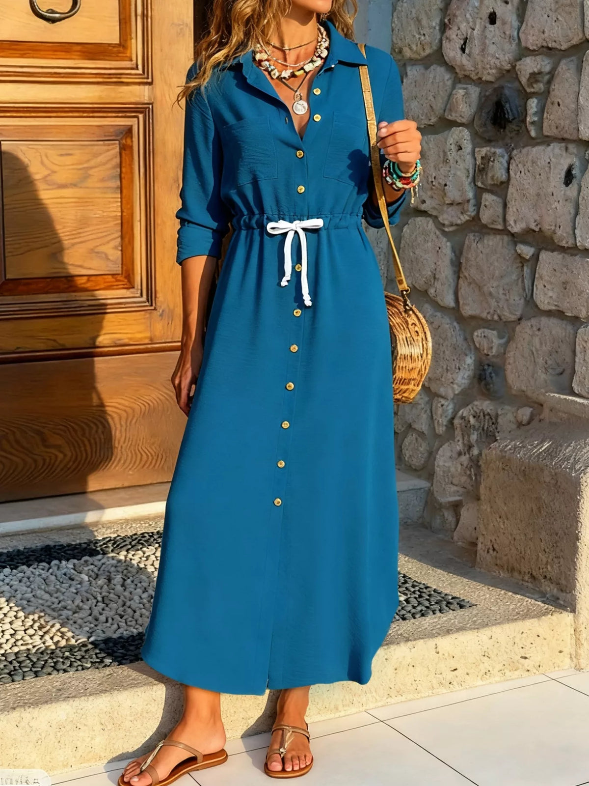 Button-Down Long Sleeve Dress